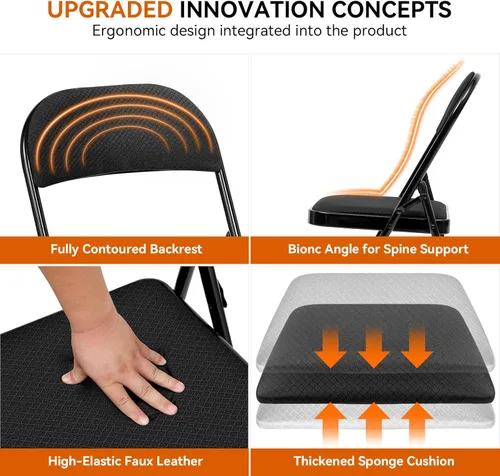 Miniatura 6 de Paquete de 2 sillas plegables con cojín acolchado, silla de metal con marco de acero resistente, capacidad de 450 libras y asiento cómodo, silla