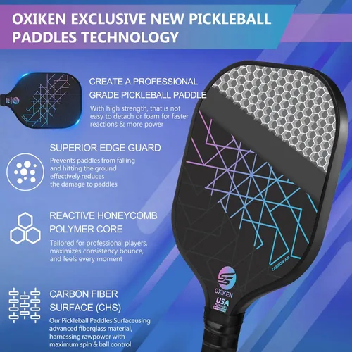 Miniatura 3 de Juego de 2 palas de pickleball aprobadas por USAPA de fibra de carbono (CHS) núcleo de panal de polipropileno, agarre antideslizante que absorbe