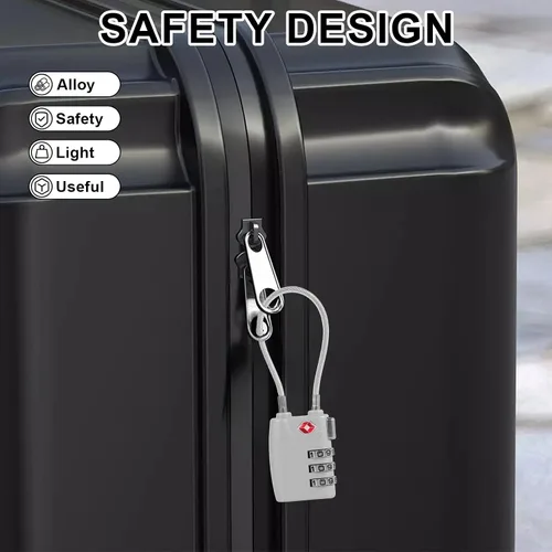 Miniatura 2 de Paquete de 5 cerraduras TSA para equipaje, aprobadas por la TSA, combinación de 3 dígitos, candados de viaje de la TSA, candados de cable Plateado