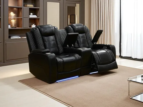 Miniatura 47 de Juego de sofá reclinable eléctrico, seccional de cuero transpirable beige, juego de muebles de sala de estar, 2 piezas, sofá reclinable eléctrico