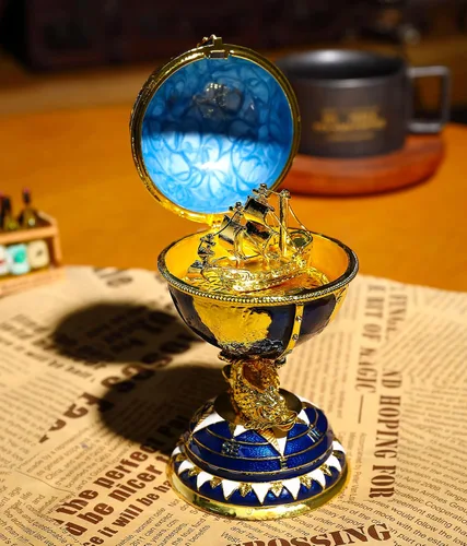 Miniatura 7 de Faberge - Caja de joyería de huevo con diamantes de imitación esmaltados, caja de joyería Faberge con bisagras, caja de anillos para decoración