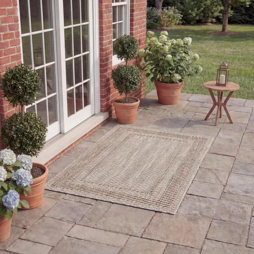 Miniatura 10 de SAFAVIEH Alfombra lavable al aire libre Courtyard Collection - 2'3" x 5', beige y negro, no desprende pelusa y fácil de limpiar, ideal para patio