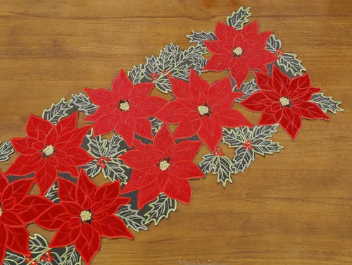 Miniatura 5 de GRANDDECO Camino de Mesa Navideño para Fiestas Campestres Bufandas de Tocador Bordadas con Flores de Nochebuena Navideñas Xmas para Casa Cocina Mesa