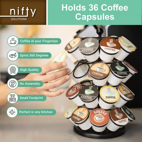 Miniatura 4 de Nifty – Carrusel para cápsulas de café, gira 360 grados, tabla giratoria, organizador de encimera para oficina o cocina Negro