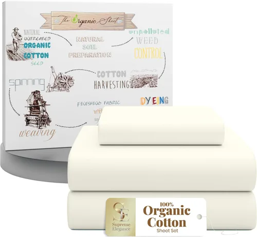 Miniatura 22 de SUPREME ELEGANCE Juego de sábanas tamaño King 100% algodón orgánico, percal nítido, ligeras y transpirables, sábanas de cama azul oscuro, bolsillo