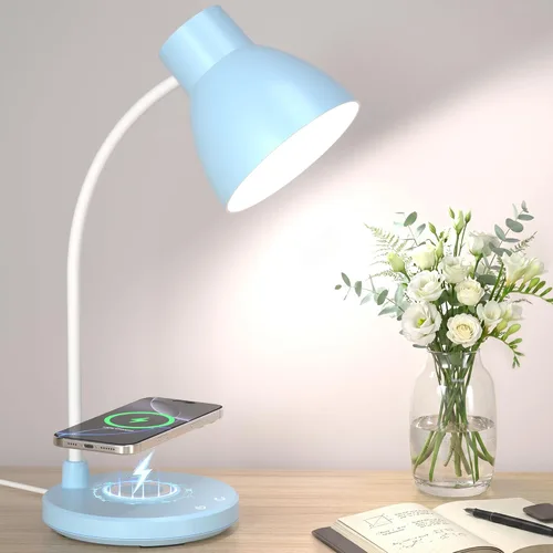 Miniatura 11 de Lámparas de escritorio para oficina en casa – Lámpara de escritorio LED con cargador inalámbrico, 3 modos de color regulables para el cuidado
