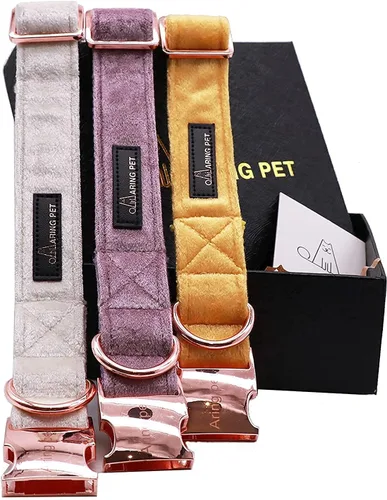 Miniatura 8 de ARING PET Juego de collar y correa de terciopelo para perro, collar y correa de perro morado suave, collares ajustables para perros Púrpura