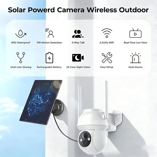 Miniatura 8 de Cámara de seguridad solar inalámbrica para exteriores, sistema de cámara de seguridad para el hogar con visión nocturna a color 2K HD con visión
