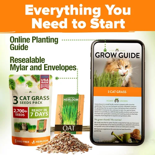 Miniatura 8 de HOME GROWN Mezcla de 3 semillas de hierba para gatos – Semillas de avena, alfalfa y hierba de gato sin OMG Hierba interior para gatos Verdes