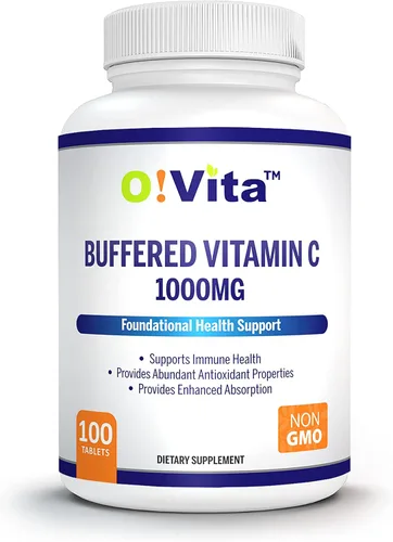 Vitamina C tamponada de 1000 mg para apoyar la salud inmunológica, 100 tabletas tamponadas sin OMG, suministro para 100 días