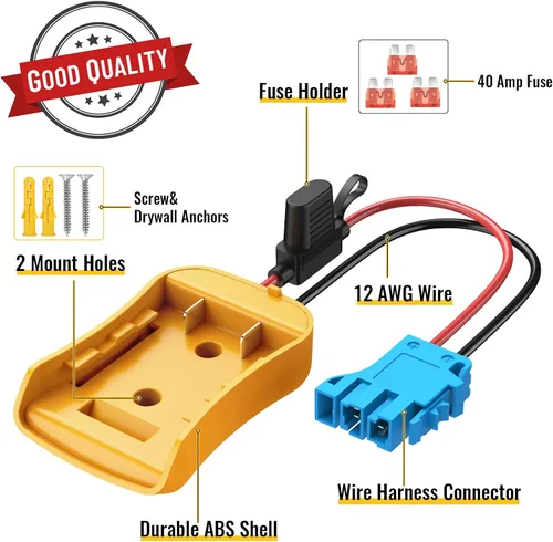 Miniatura 2 de Azocek para Adaptador de Rueda Eléctrica Compatible con Batería Dewalt de 20V con Arnés de Cable Conector Compatible con Coche Infantil Peg-Perego