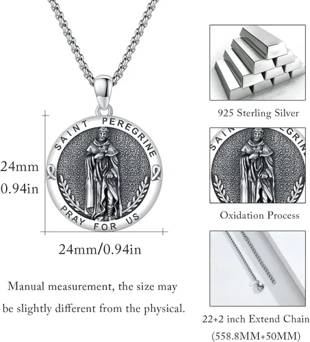 Miniatura 182 de Collar con colgante de plata de ley 925 con medalla de San Patrón, joyería religiosa para hombres y mujeres, con cadena de acero inoxidable 316L
