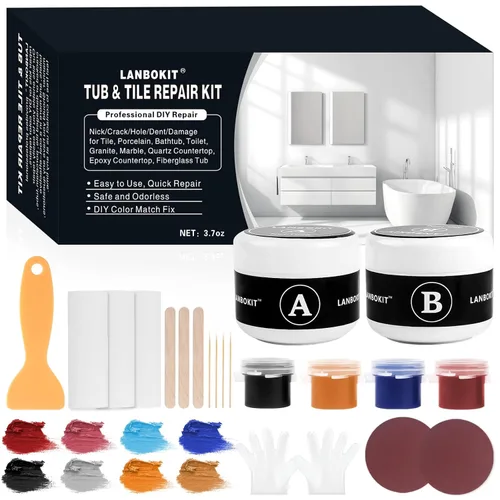 LANBOKIT Kit de Reparación de Bañeras de Azulejos y Fibra de Vidrio (Coincidencia de Color), Kit de Reparación de Fregadero de Porcelana, Kit de