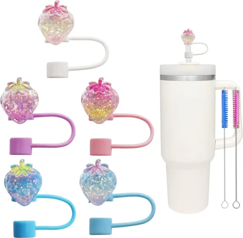 Miniatura 18 de 8Pcs Cute 10mm Animal Straw Covers Cap for Stanley Cup,Silicone Straw Toppers Compatible with Stanley 30&40 Oz Tumblers with Handle, Dust-Proof