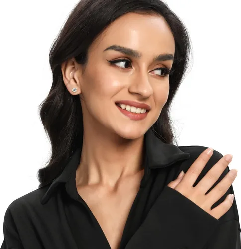 Miniatura 2 de Juego de aretes de tuerca de moissanita de acero 316L de 4 puntas redondas de moissanita con diamantes para mujeres y hombres