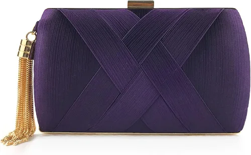 Miniatura 12 de Elegante bolso de mano de seda con colgante de borla para mujer, para novia, boda, graduación, fiesta de noche