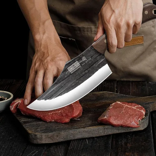 Miniatura 6 de HOSHANHO Juego de cuchillos de carnicero, juego de cuchillos de chef de carnicero forjados a mano con bolsa de rollo, cuchillo afilado para carne