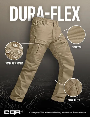 Miniatura 5 de CQR Pantalones tácticos Flex Ripstop para hombre, pantalones cargo elásticos resistentes al agua, pantalones de trabajo ligeros EDC para senderismo