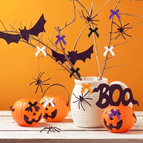 Miniatura 5 de Syhood 300 piezas de arcos mini para Navidad y Halloween, pequeños arcos de cinta, moños para costura manual, apliques, manualidades, decoración