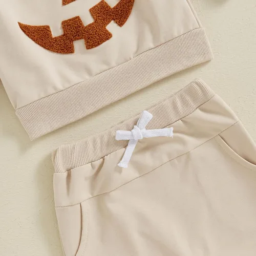 Miniatura 218 de Adobabirl Conjunto de sudadera y pantalones de Halloween para bebé, sudadera y pantalones con parche de calabaza para Halloween, otoño, ropa de bebé
