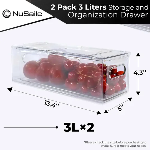 Miniatura 4 de Contenedores organizadores apilables para refrigerador, cajones extraíbles con asas, contenedores de almacenamiento de verduras y frutas