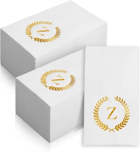 Miniatura 25 de Paquete de 200 servilletas desechables con monograma de lámina dorada con letra T, servilletas de mano desechables con inicial, para boda