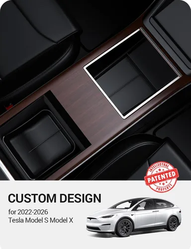 Miniatura 2 de BASENOR Bandeja Organizadora de Consola Central Inferior Tesla Model S Model X 2022-2026, Compartimento de Inserción Debajo del Portavasos
