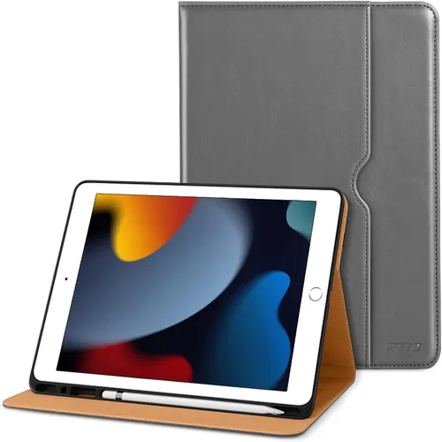 Miniatura 24 de DTTO para iPad de 9ª/8ª/7ª generación de 10.2 pulgadas 2021/2020/2019, funda tipo cartera de negocios de cuero premium con soporte para Apple Pencil