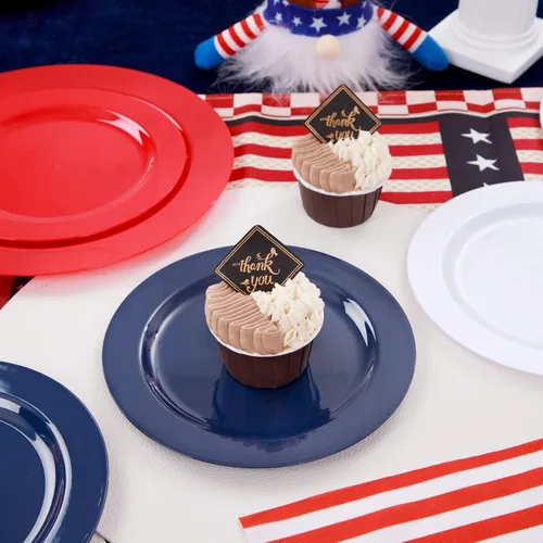Miniatura 3 de FLOWERCAT 180 platos del 4 de julio para el Día de la Independencia – Las decoraciones incluyen 60 platos azules, 60 platos blancos y 60 platos rojos