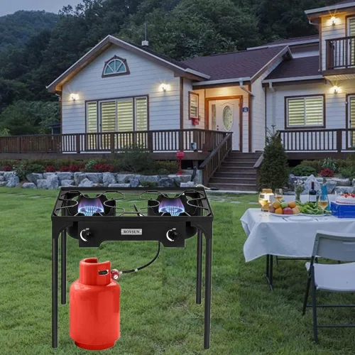 Miniatura 7 de ROVSUN Estufa de Gas Propano Portátil para Exteriores con 2/3 Quemadores, Cocina de Alta Presión con Soporte para Cocinar en el Patio, Acampar