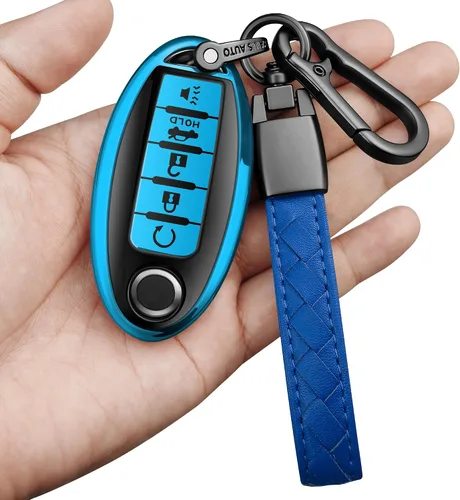 Miniatura 10 de Compatible con Nissan Funda para Llavero con Llavero de Cuero, Funda de Carcasa de Llave de TPU Suave Compatible con Llave Remota Inteligente