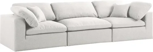 Meridian Furniture 601Cream-S119 Serene Collection Modern | Sofá modular contemporáneo de lujo, tela texturizada de lino suave, cojines de plumón,