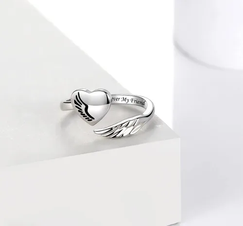 Miniatura 4 de Anillo inspirador de plata de ley 925, diseño de alas de ángel, personalidad, motivación, regalo para adolescentes, niñas, mujeres hijas