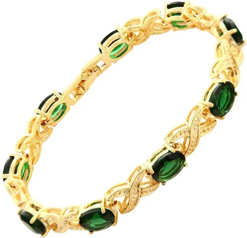 RIZILIA XOXO Link - Pulsera de tenis y circonita cúbica de corte ovalado 5 colores disponibles en chapado en oro, 7 pulgadas, simulado zafiro azul