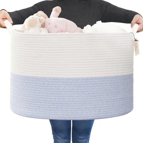 Miniatura 16 de COMFY-HOMI XXL Cesta grande de lavandería con asas, cesta de mantas para sala de estar Cesta decorativa tejida de cuerda de algodón, cesta