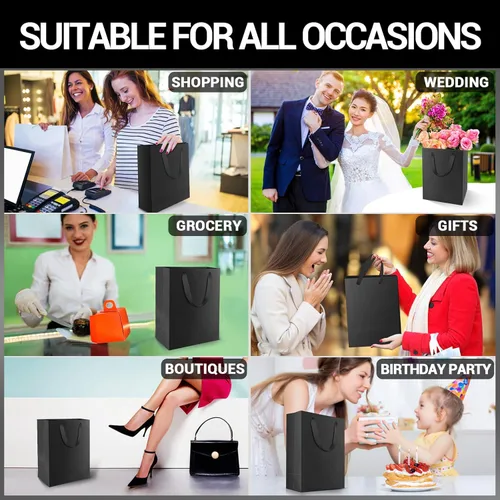 Miniatura 5 de EUSOAR Bolsas de compras para boutique, 20 piezas de 7.8 x 3.9 x 11 pulgadas, bolsas de regalo de papel kraft negro medianas resistentes con asa