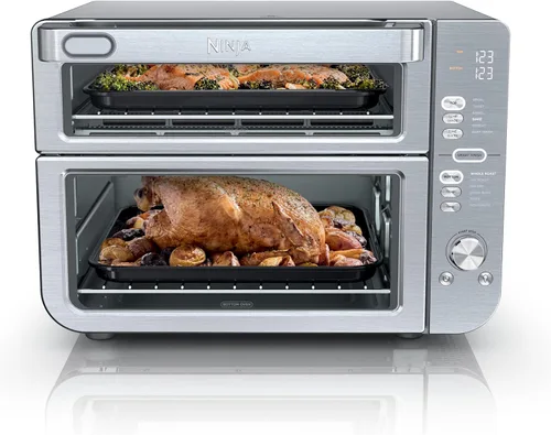 Ninja Horno de encimera doble XL y freidora de aire, 12 en 1, Flexdoor, FlavorSeal, SMART FINISH con tecnología DualZone, horno de encimera,