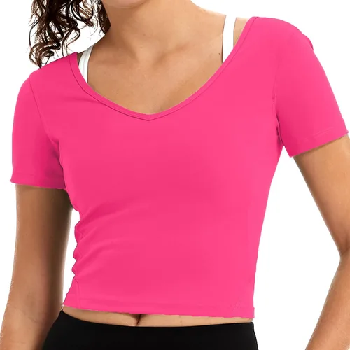 Miniatura 7 de Husnainna Camisas de yoga para mujer, camisas de entrenamiento de manga corta, camiseta de compresión atlética con cuello en V