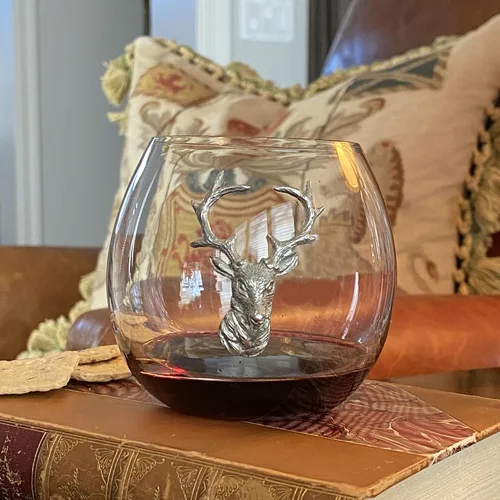 Miniatura 5 de Vagabond House Copa de vino sin tallo de ciervo/alce, cristal soplado a mano de alta calidad, estilo cabaña, perfecto para vino tinto/blanco, 3.25