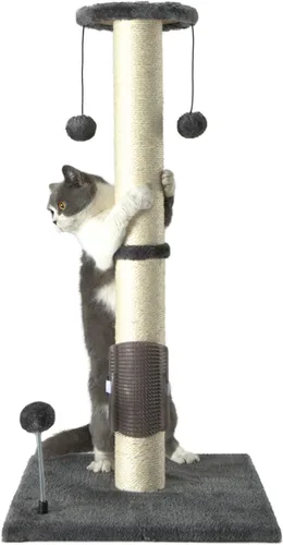 PEEKAB Poste rascador para gatos de 32 pulgadas de alto, postes rascadores de sisal con bola colgante y cepillo de automasaje, rascador vertical