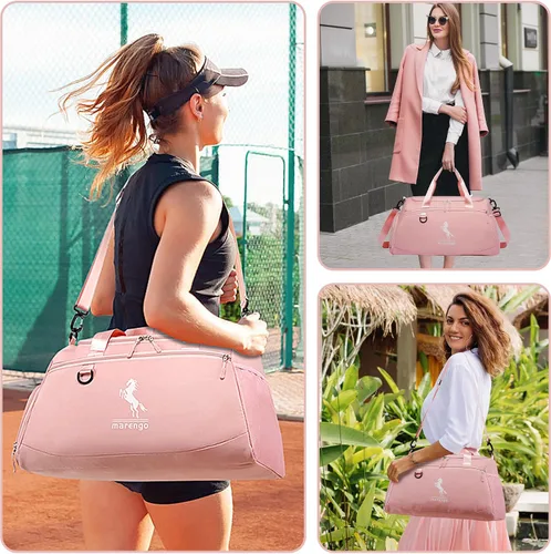 Miniatura 5 de Marengo Bolsa de gimnasio para mujeres y hombres, bolsa de viaje ligera con compartimento para zapatos y húmedos, para viajes, deportes, baile, yoga