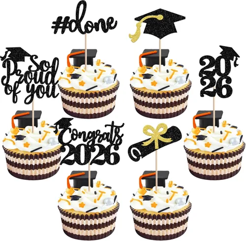 Miniatura 31 de 24 piezas de decoración de cupcakes de graduación para fiesta 2026, selecciones de cupcakes de noche de graduación 2026, decoraciones para pasteles