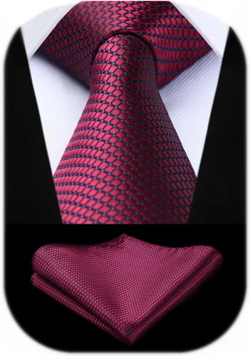 Miniatura 289 de HISDERN Conjunto de corbata a cuadros a cuadros pañuelo tejido clásico formal para hombre corbata y bolsillo cuadrado