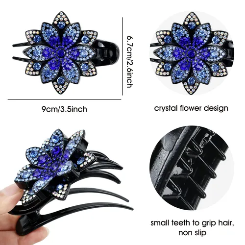 Miniatura 7 de inSowni Juego de 4 Pinzas para el pelo de lujo con brillos de fantasía, cristales brillantes, decorativas, de plástico, con flores, clips de garra