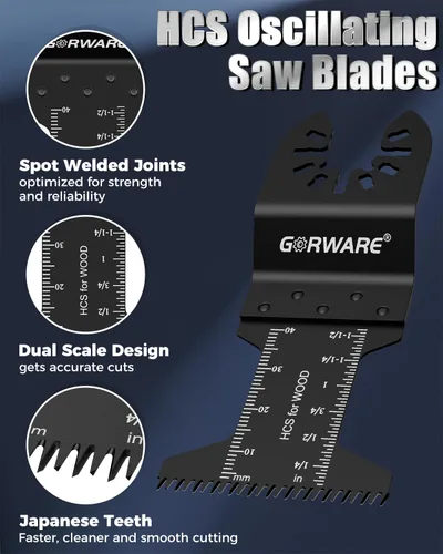 Miniatura 4 de GORWARE Cuchillas multiherramienta, 60 cuchillas de dientes japonesas para madera y plástico, cuchillas oscilantes universales para Milwauke, Worx