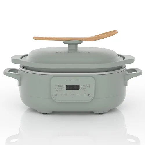 Olla de cocción lenta programable de 4 cuartos con programación flexible y fácil, olla multicocción Claypot 8 en 1, recipiente extraíble, Oliva