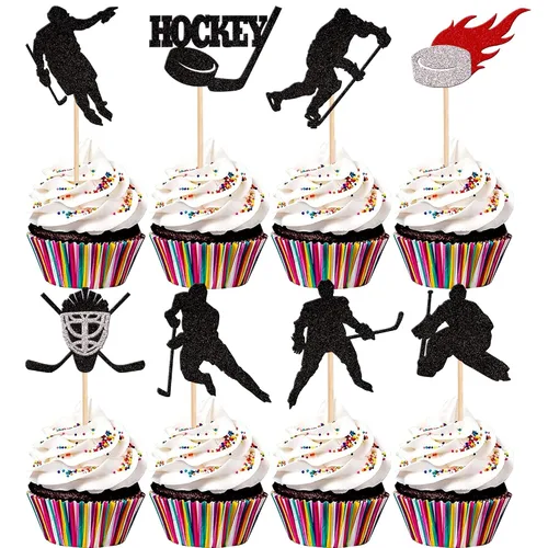 Miniatura 11 de 1 pieza de decoración de pastel de hockey con purpurina para decoración de pastel de hockey sobre hielo, jugador de hockey sobre hielo, selección