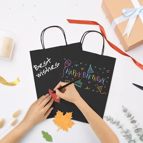 Miniatura 5 de GSSUSA Bolsas de papel negras de 8 x 4.25 x 10.5 pulgadas, 20 unidades, bolsa de papel de regalo con asas a granel, regalo de graduación, papel
