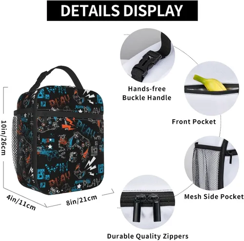 Miniatura 6 de YETTA YANG Fresco videojuego divertido portátil bolsa de almuerzo aislada caja de almuerzo reutilizable bolsas para mujeres hombres trabajo picnic