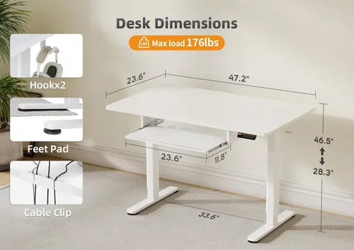 Miniatura 3 de Claiks Escritorio de pie con bandeja para teclado, escritorio eléctrico de pie de altura ajustable, escritorio de pie de 48 x 24 pulgadas con Blanco